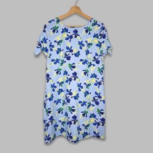 Banana Republic Print Split Shift Dress Iris Floral Design Tie-Sleeve Blue W L